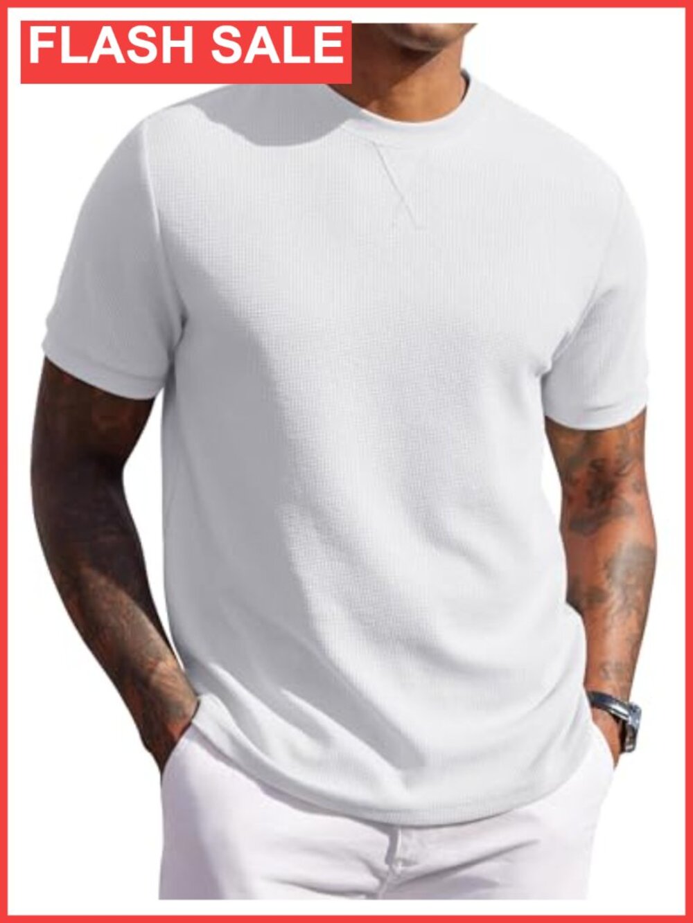 Waffle Knit T-Shirt Short Sleeve Crew Neck Casual Pullover Tee